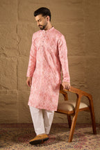 Pink Silk Blend Ethnic Motifs Embroidered Straight Kurta HOPMKU1303