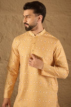 Yellow Silk Blend Ethnic Motif Embroidered Straight Kurta HOPMKU1304