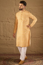 Yellow Silk Blend Ethnic Motif Embroidered Straight Kurta HOPMKU1304