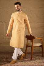 Yellow Silk Blend Ethnic Motif Embroidered Straight Kurta HOPMKU1304