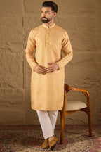 Yellow Silk Blend Ethnic Motif Embroidered Straight Kurta HOPMKU1304