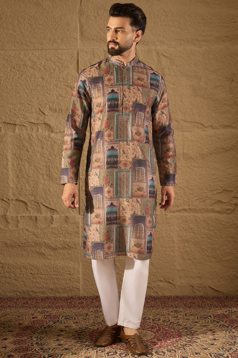 Multi Viscose Rayon Ethnic Motifs Embroidered Straight Kurta HOPMKU1306