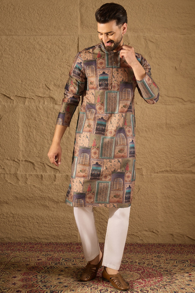 Multi Viscose Rayon Ethnic Motifs Straight Kurta MKU1306