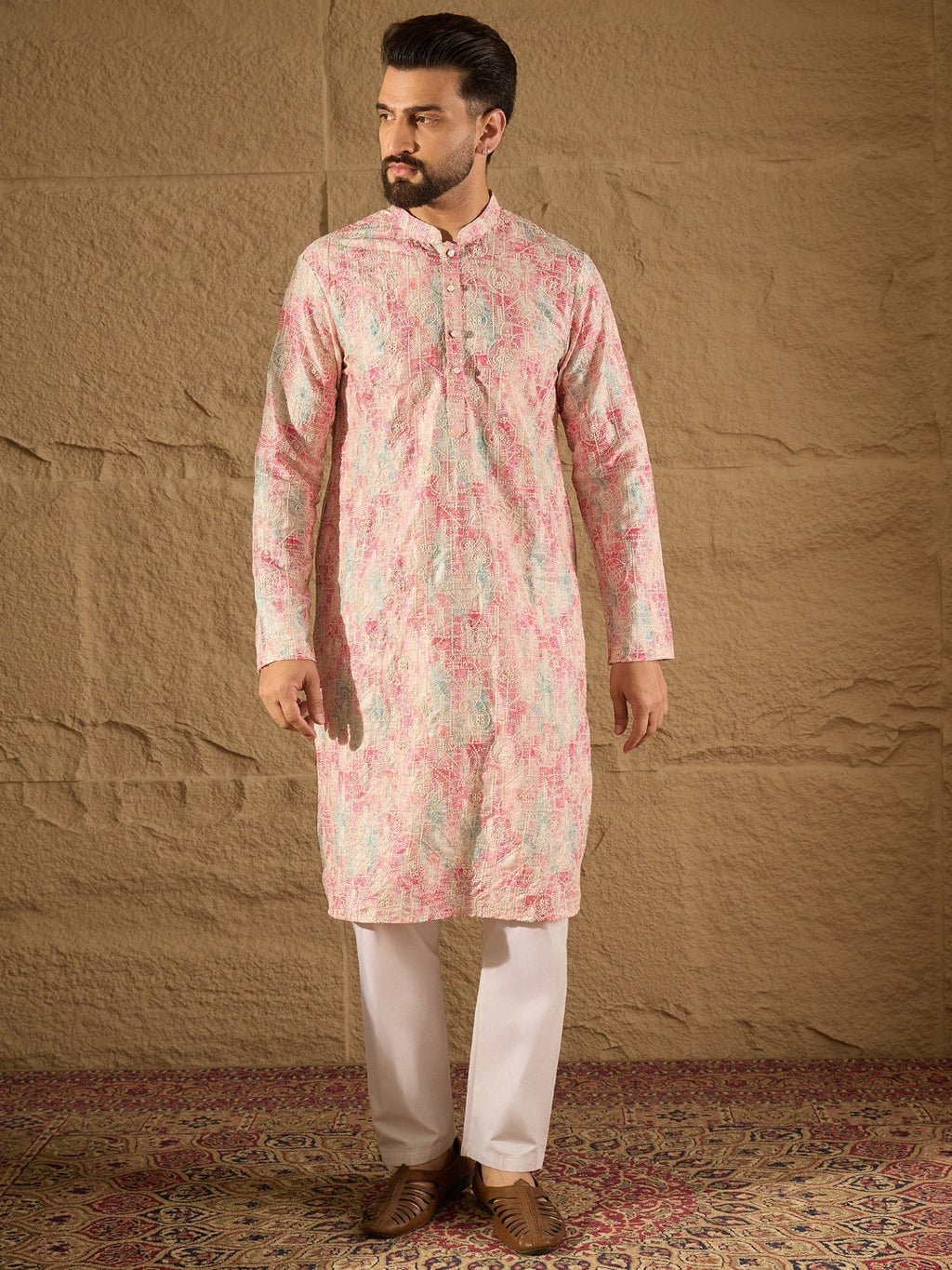 Men Multi Viscose Ethnic Motifs Printed Straight Kurta-MKU1308