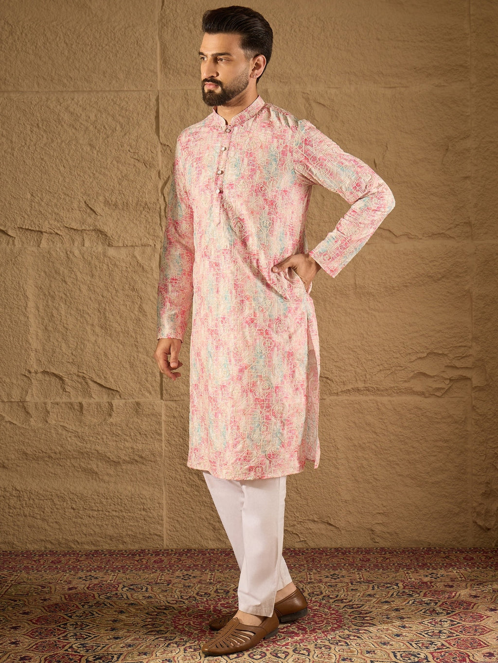 Men Multi Viscose Ethnic Motifs Printed Straight Kurta-MKU1308