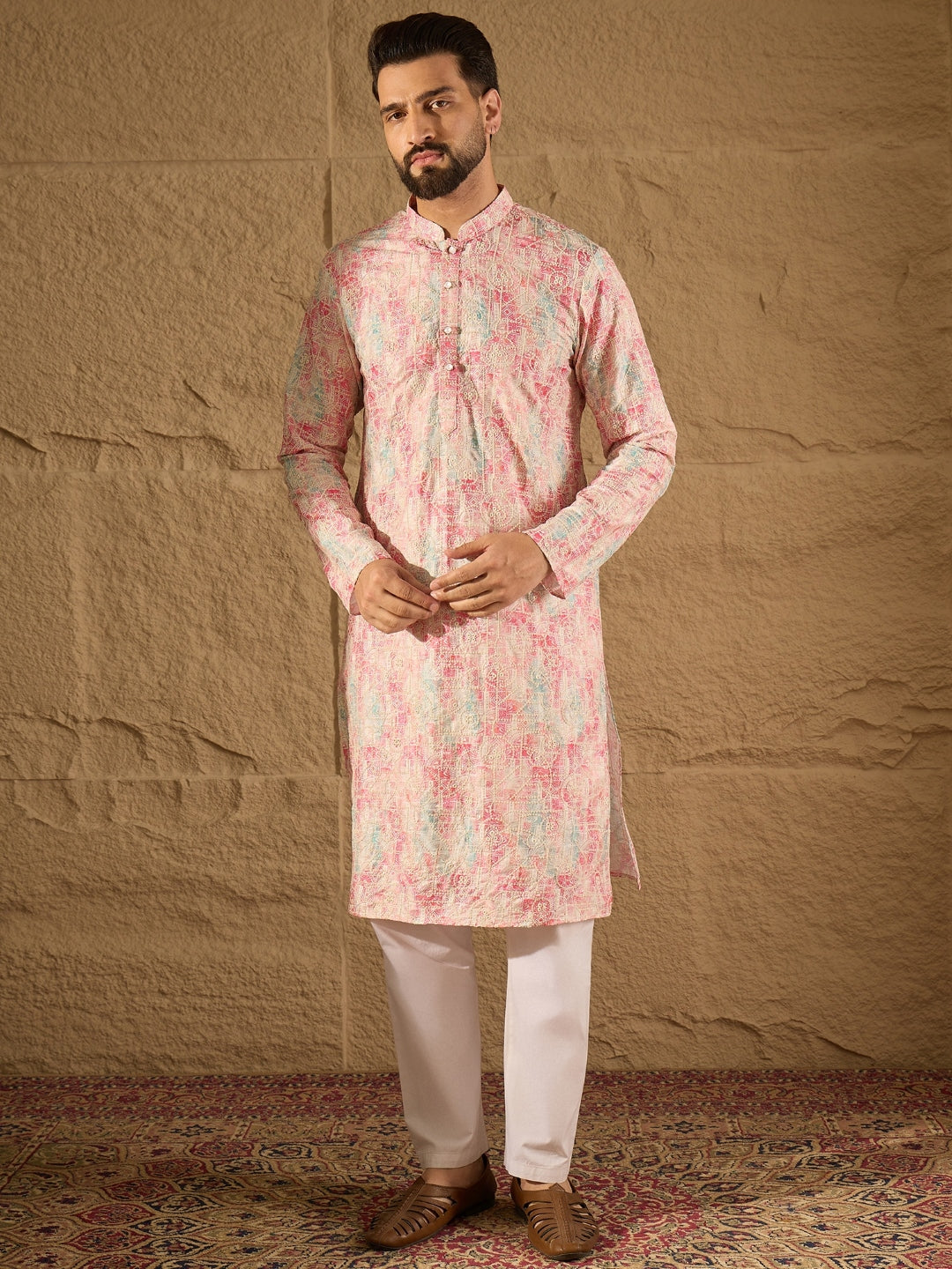 Men Multi Viscose Ethnic Motifs Printed Straight Kurta-MKU1308