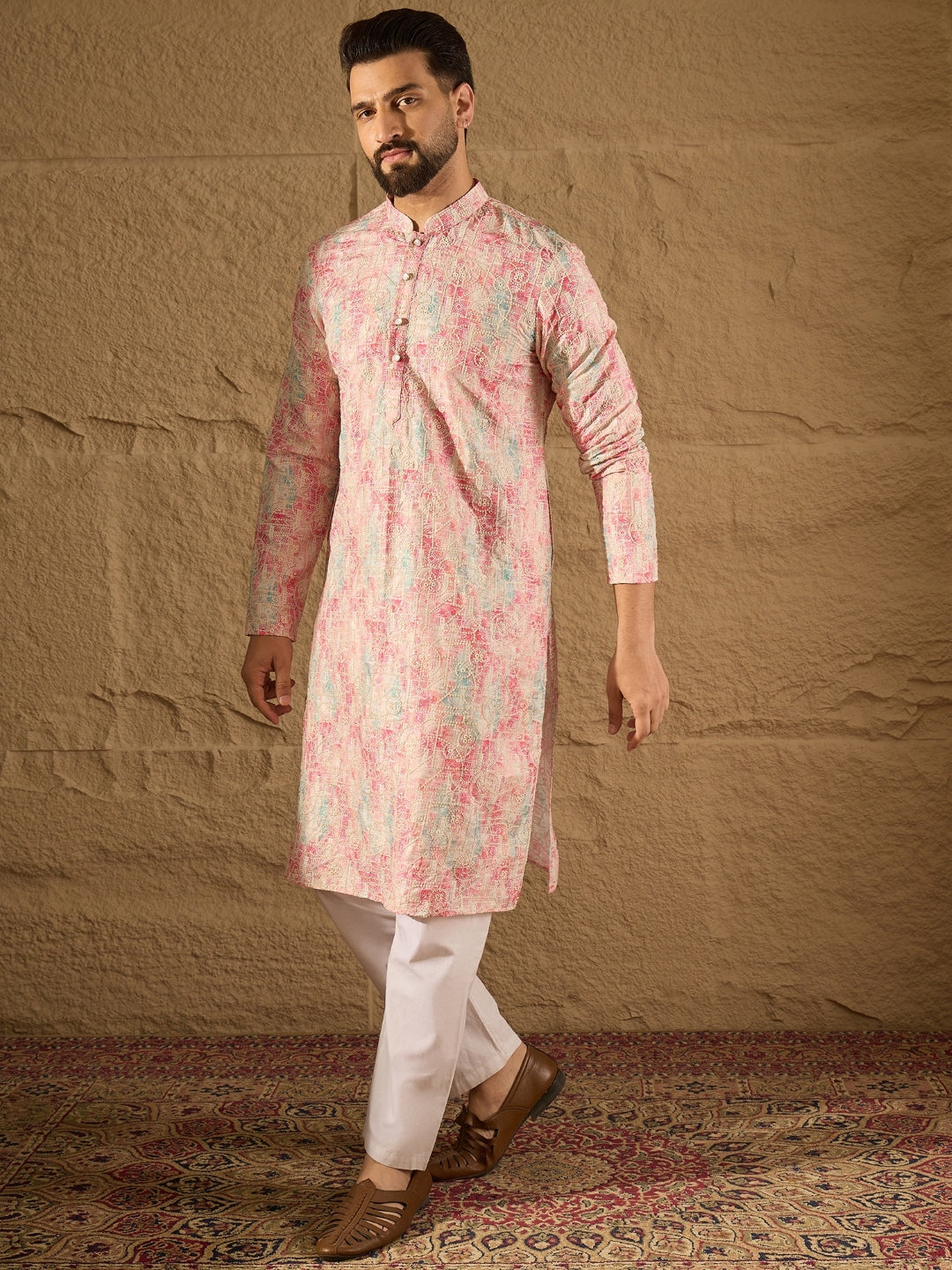 Men Multi Viscose Ethnic Motifs Printed Straight Kurta-MKU1308