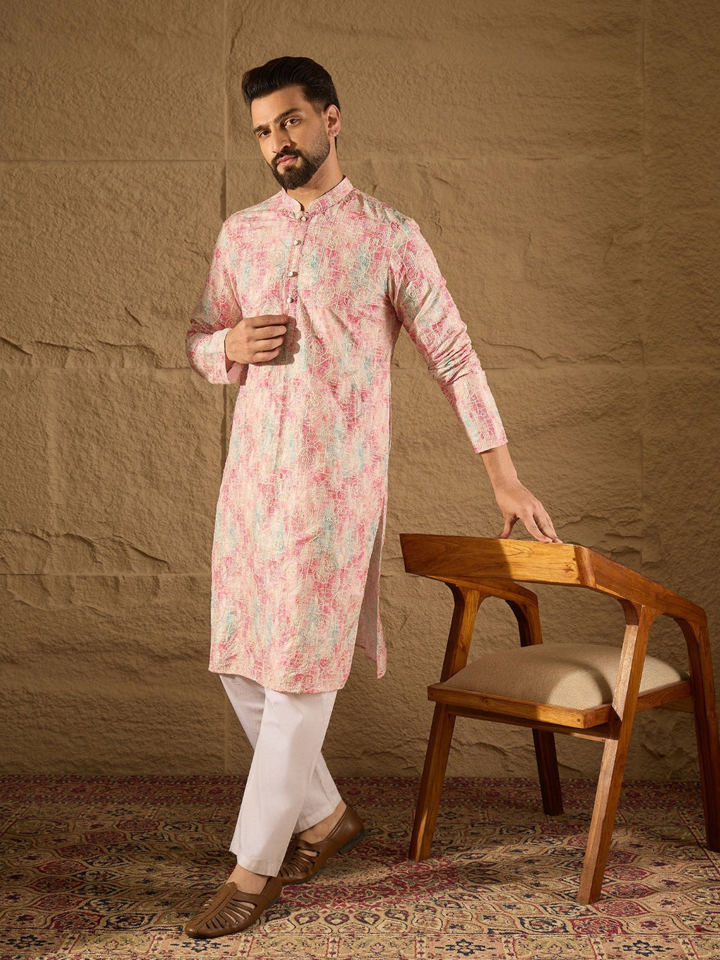 Men Multi Viscose Ethnic Motifs Printed Straight Kurta-MKU1308
