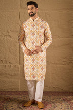 White Silk Blend Geometric Embroidered Straight Kurta HOPMKU1310