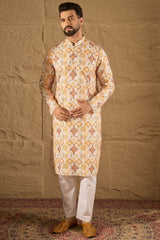 White Silk Blend Geometric Embroidered Straight Kurta HOPMKU1310