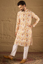 White Silk Blend Geometric Embroidered Straight Kurta HOPMKU1310