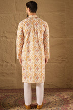 White Silk Blend Geometric Embroidered Straight Kurta HOPMKU1310