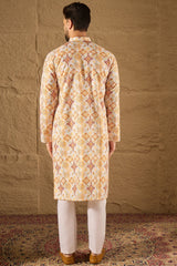 White Silk Blend Geometric Embroidered Straight Kurta HOPMKU1310