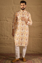 White Silk Blend Geometric Embroidered Straight Kurta HOPMKU1310