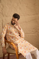 White Silk Blend Geometric Embroidered Straight Kurta HOPMKU1310
