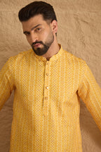 Yellow Silk Blend Geometric Embroidered Straight Kurta HOPMKU1313