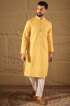 Yellow Silk Blend Geometric Embroidered Straight Kurta HOPMKU1313
