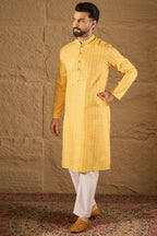 Yellow Silk Blend Geometric Embroidered Straight Kurta HOPMKU1313