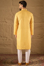 Yellow Silk Blend Geometric Embroidered Straight Kurta HOPMKU1313