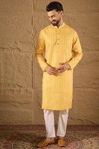 Yellow Silk Blend Geometric Embroidered Straight Kurta HOPMKU1313