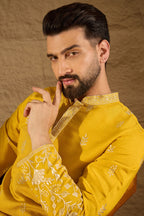 Yellow Chanderi Silk Embroidered Straight Kurta HOPMKU1314