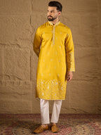 Men Yellow Verican Solid Embroidered Straight Kurta-MKU1314