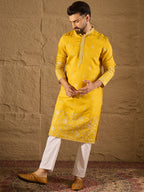 Men Yellow Verican Solid Embroidered Straight Kurta-MKU1314