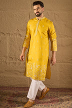 Yellow Chanderi Silk Embroidered Straight Kurta HOPMKU1314