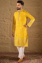 Yellow Chanderi Silk Embroidered Straight Kurta HOPMKU1314