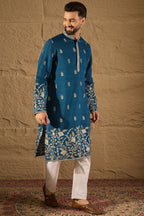 Blue Chanderi Silk Embroidered Straight Kurta HOPMKU1315