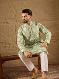 Men Green Chanderi Silk Embroidered Straight Kurta-MKU1316