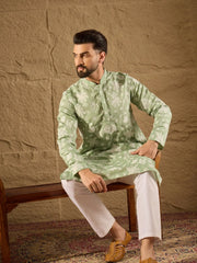 Men Green Chanderi Silk Embroidered Straight Kurta-MKU1316