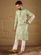 Men Green Chanderi Silk Embroidered Straight Kurta-MKU1316