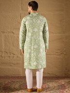 Men Green Chanderi Silk Embroidered Straight Kurta-MKU1316