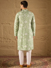 Men Green Chanderi Silk Embroidered Straight Kurta-MKU1316