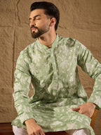 Men Green Chanderi Silk Embroidered Straight Kurta-MKU1316