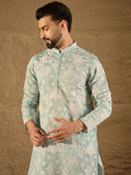 Men Blue Chanderi Silk Embroidered Straight Kurta-MKU1317