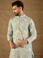 Men Blue Chanderi Silk Embroidered Straight Kurta-MKU1317