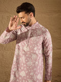 Men Lavender Chanderi Silk Embroidered Straight Kurta-MKU1318