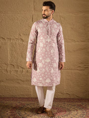 Men Lavender Chanderi Silk Embroidered Straight Kurta-MKU1318