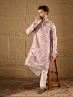 Men Lavender Chanderi Silk Embroidered Straight Kurta-MKU1318