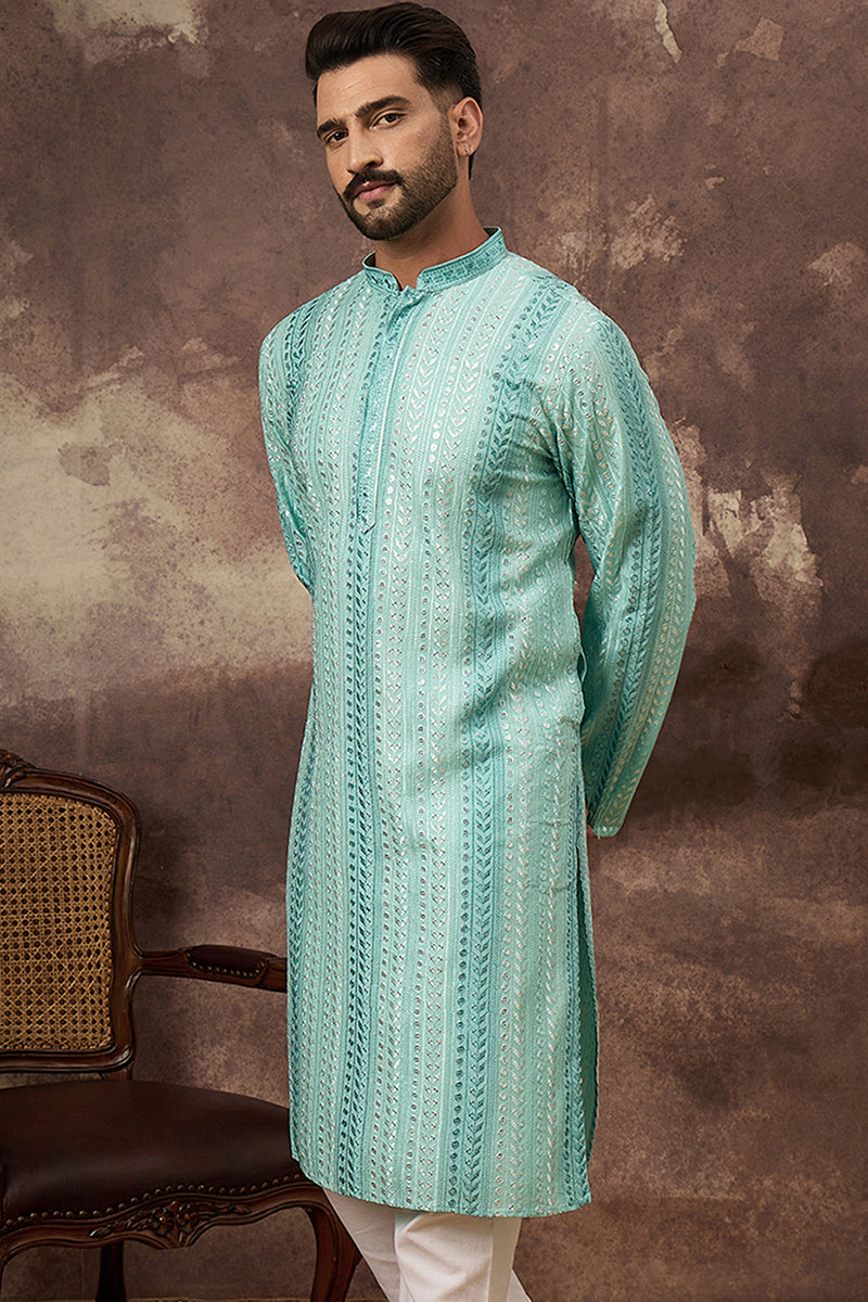 Blue Viscose Rayon Embroidered Straight Kurta MKU1324