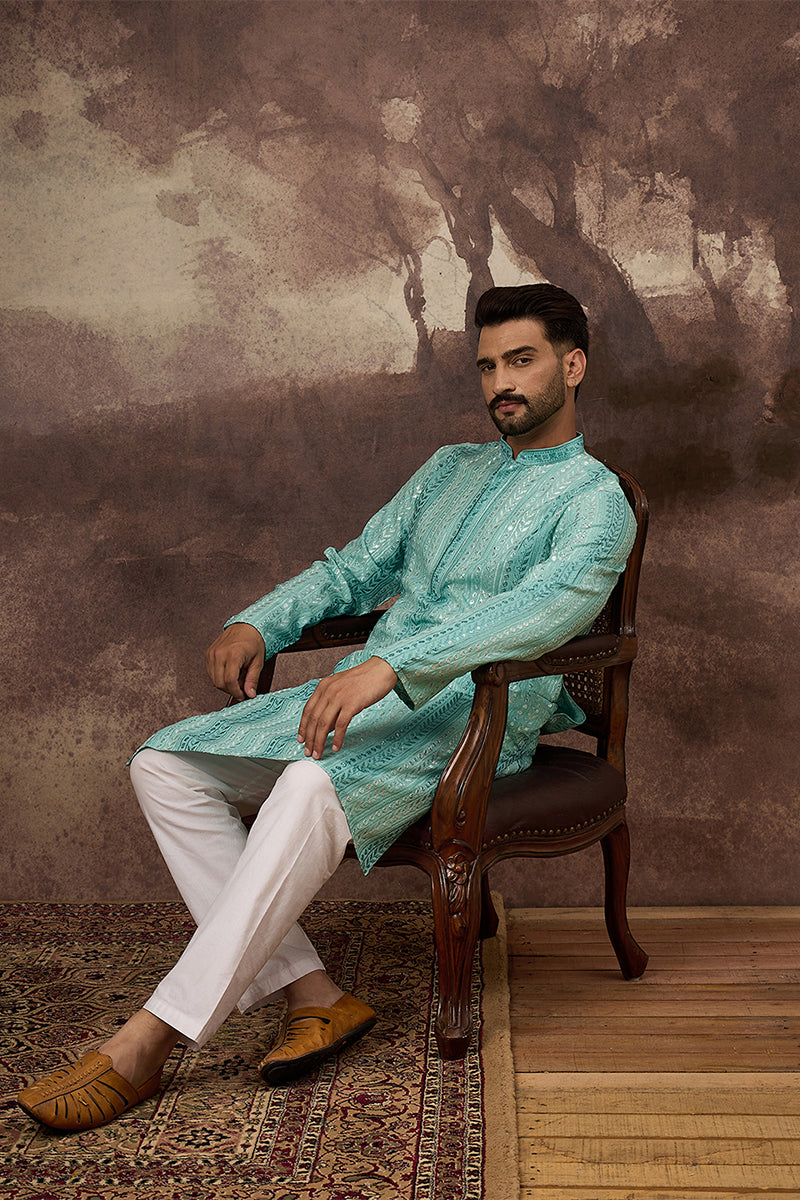 Blue Viscose Rayon Embroidered Straight Kurta MKU1324