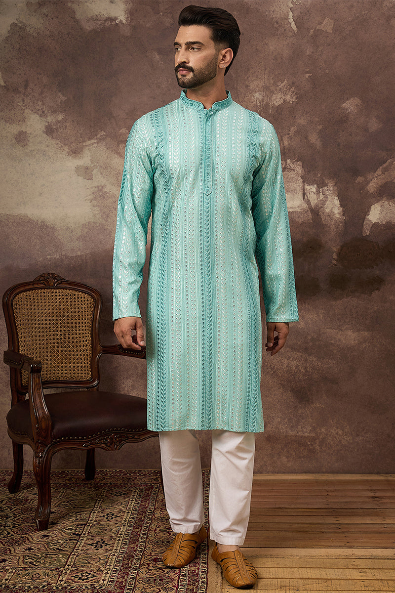 Blue Viscose Rayon Embroidered Straight Kurta MKU1324