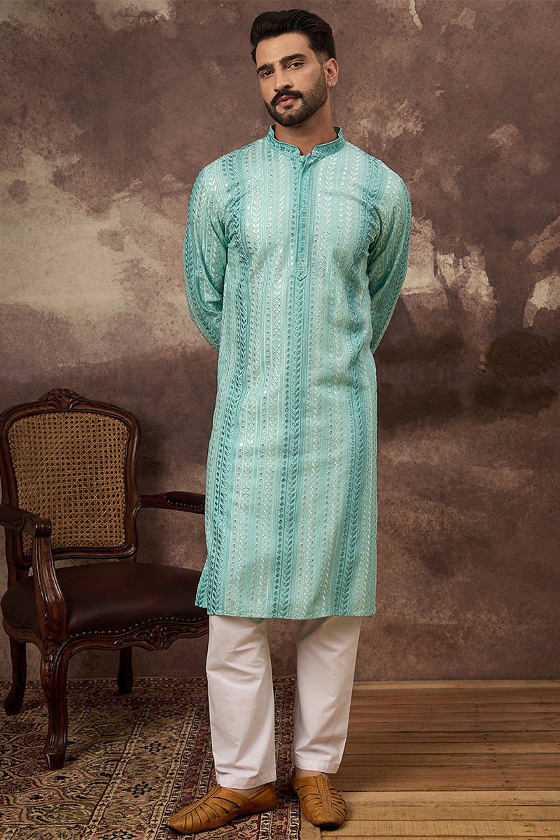 Blue Viscose Rayon Embroidered Straight Kurta MKU1324