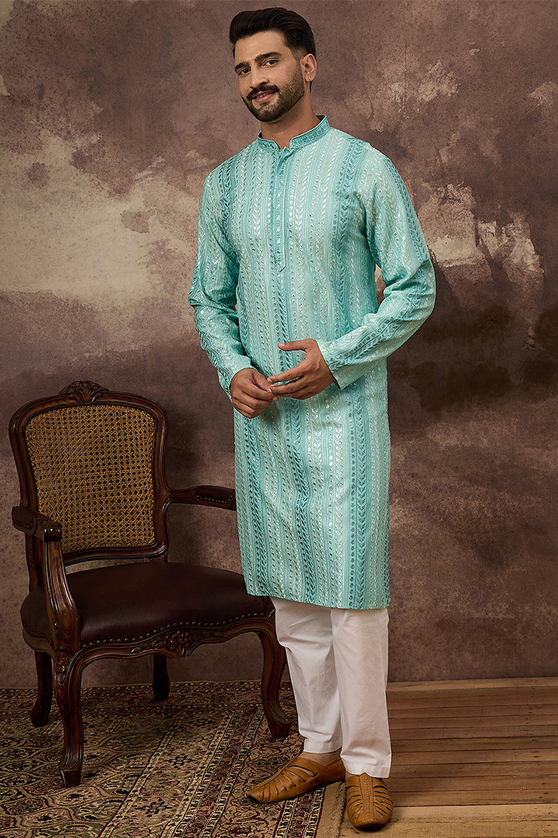 Blue Viscose Rayon Embroidered Straight Kurta MKU1324