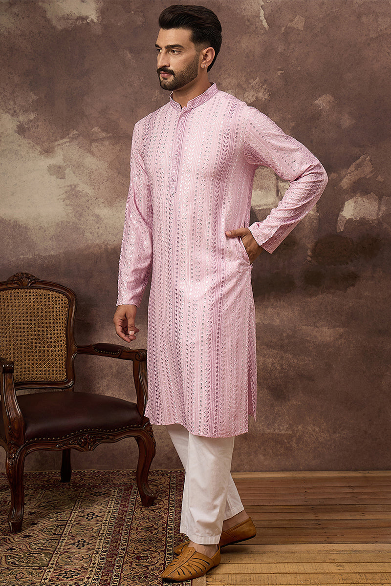 Pink Viscose Rayon Embroidered Straight Kurta MKU1325