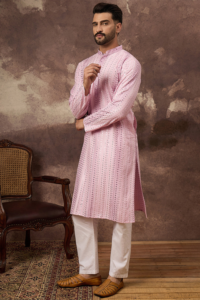 Pink Viscose Rayon Embroidered Straight Kurta MKU1325