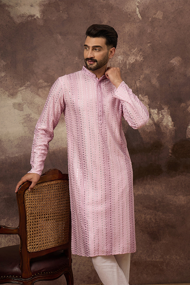 Pink Viscose Rayon Embroidered Straight Kurta MKU1325