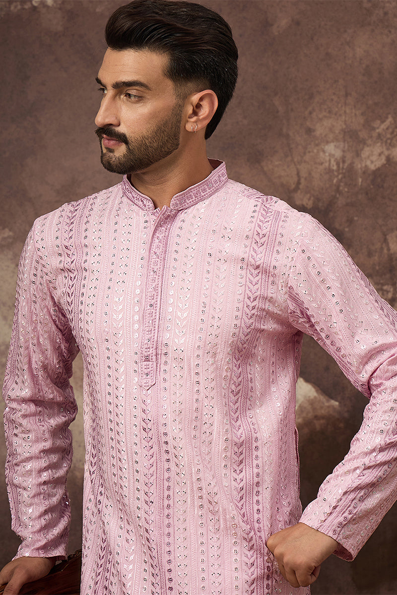 Pink Viscose Rayon Embroidered Straight Kurta MKU1325